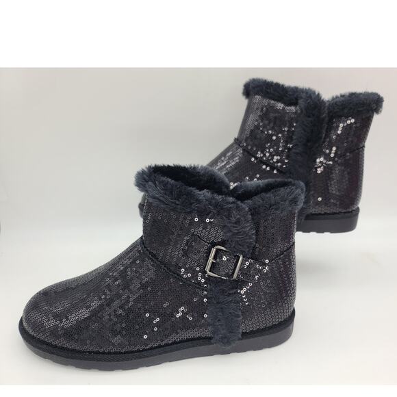 NIB SO Chill Women's Black Sequin Accent Booties Faux Fur Size 10 - Picture 2 of 8